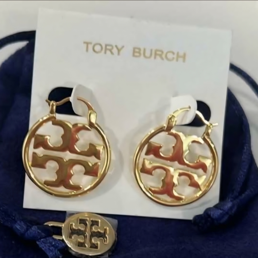 Tory Burch Gold and Red Hoop Earrings